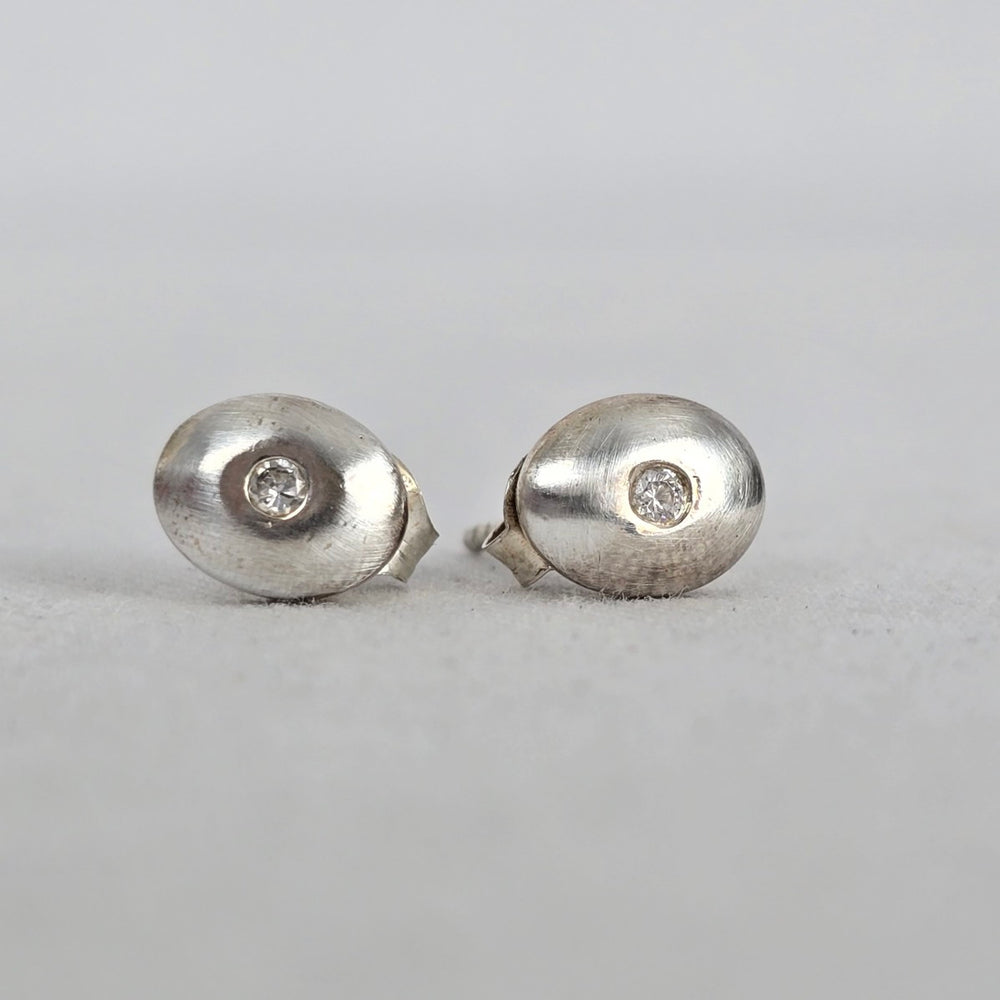 925 Sterling Silver Oval CZ Stud Earrings