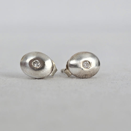 925 Sterling Silver Oval CZ Stud Earrings