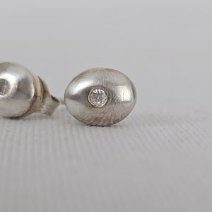 925 Sterling Silver Oval CZ Stud Earrings