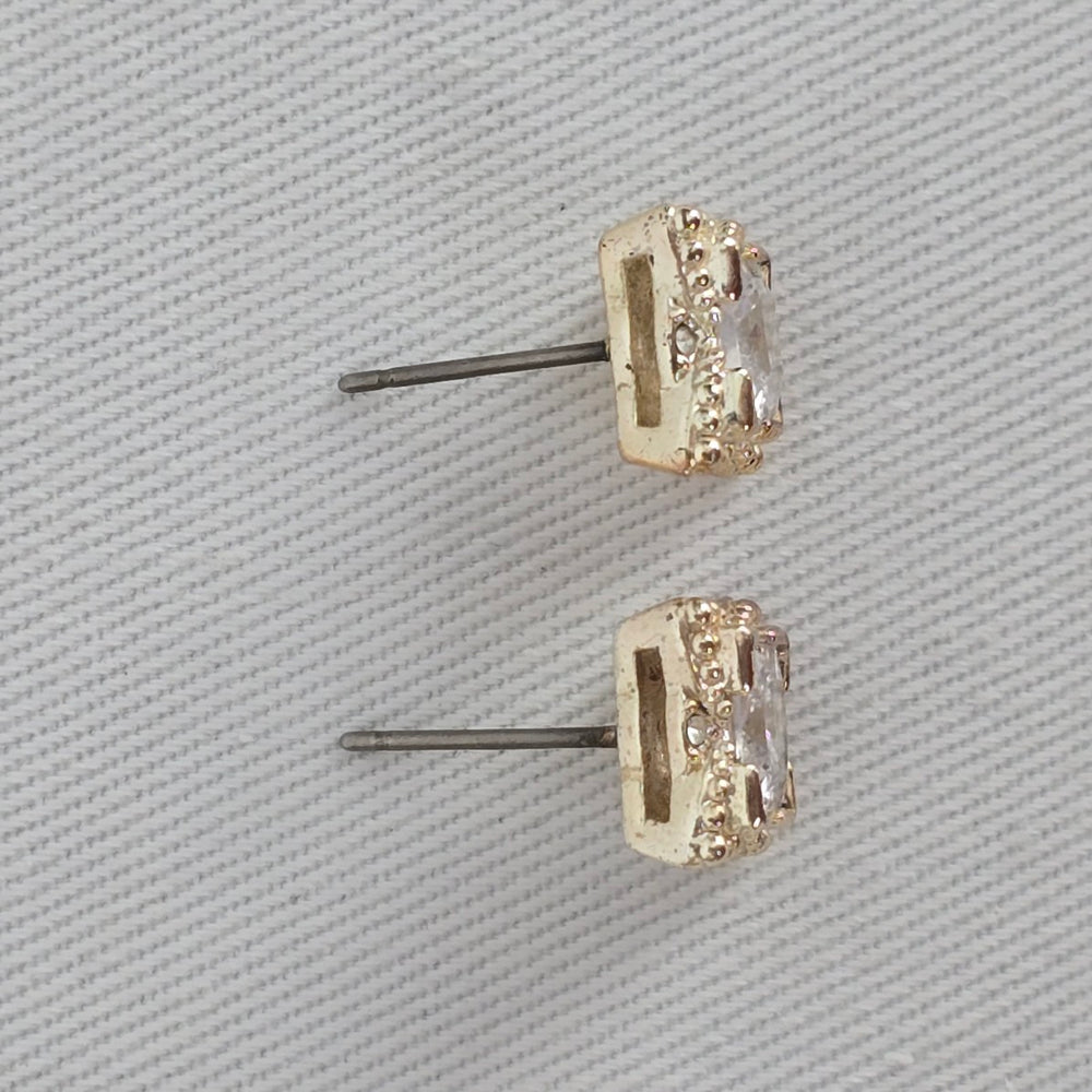Gold Tone Princess Cut Crystal Stud Earrings