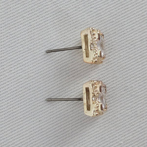 Gold Tone Princess Cut Crystal Stud Earrings
