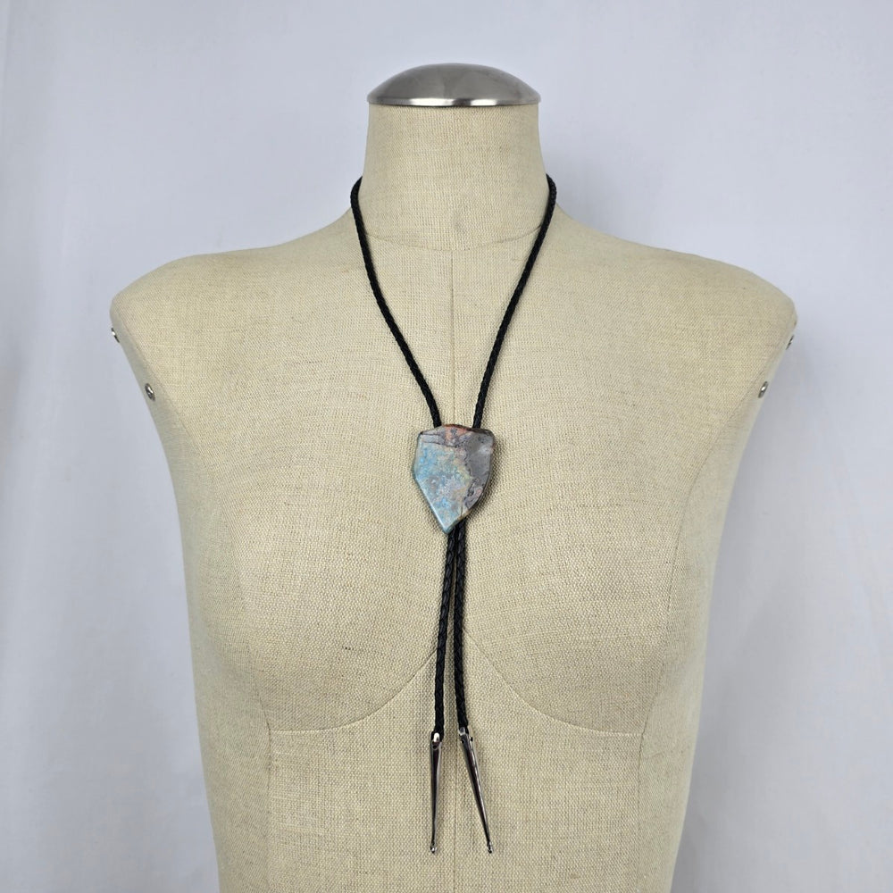 Southwestern Stone Bolo Tie Necklace Black Braided Cord