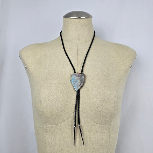 Southwestern Stone Bolo Tie Necklace Black Braided Cord