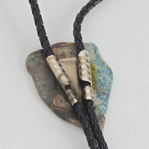Southwestern Stone Bolo Tie Necklace Black Braided Cord