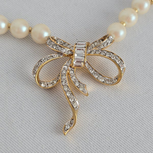 Vintage D'Orlan Faux-Pearl & Swarovski Crystal Bow Necklace