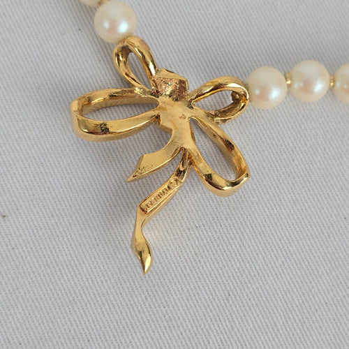 Vintage D'Orlan Faux-Pearl & Swarovski Crystal Bow Necklace