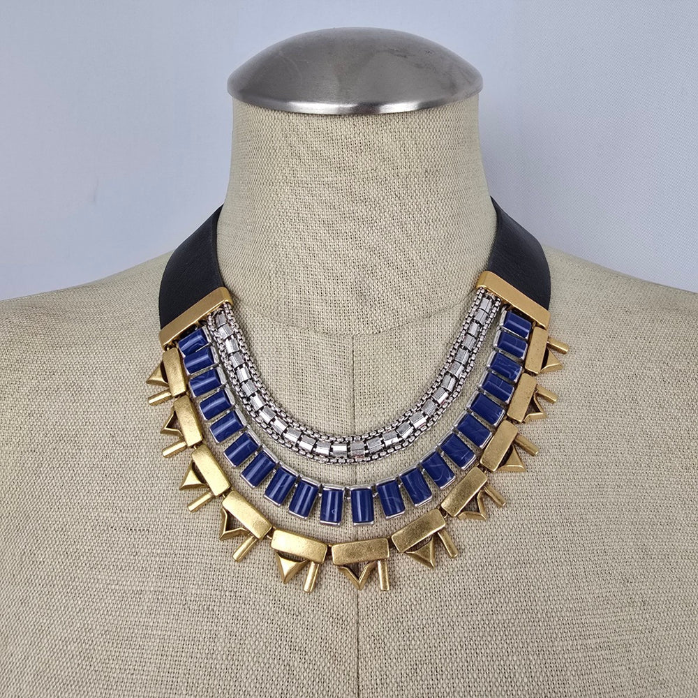 Stella & Dot Libby Layering Necklace Gold Blue Statement Necklace