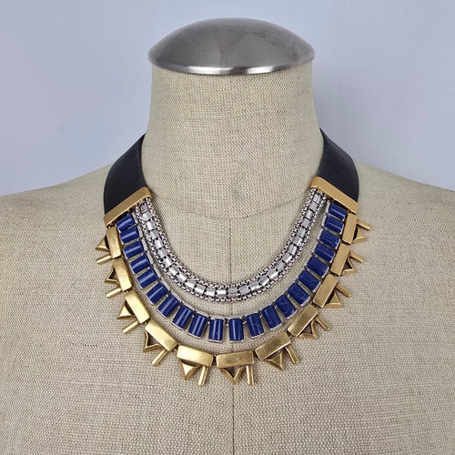 Stella & Dot Libby Layering Necklace Gold Blue Statement Necklace