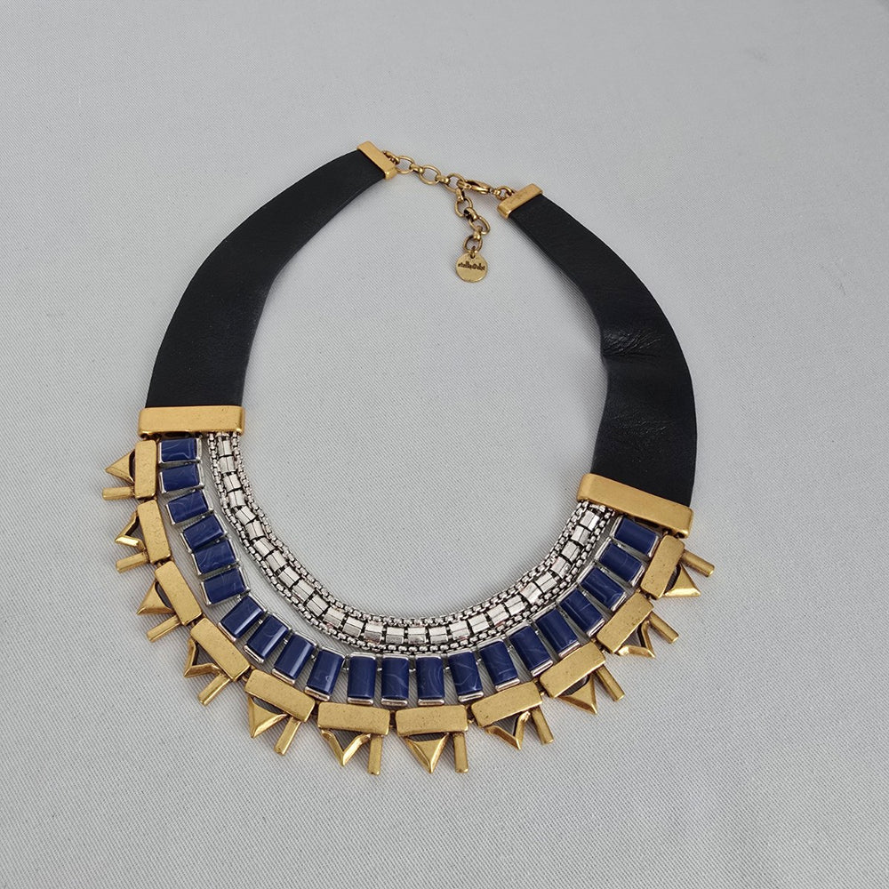Stella & Dot Libby Layering Necklace Gold Blue Statement Necklace