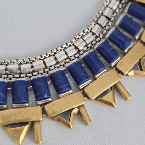 Stella & Dot Libby Layering Necklace Gold Blue Statement Necklace
