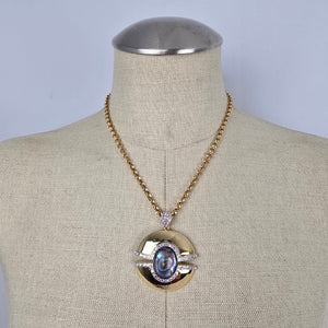 FAC Fifth Avenue Collection Gold Abalone Rhinestone Pendant Necklace