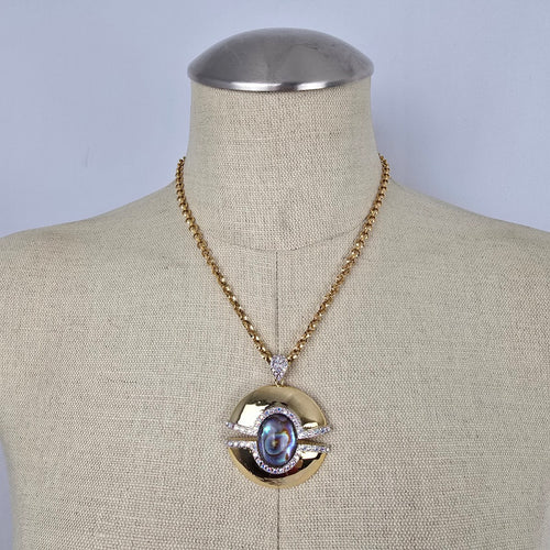 FAC Fifth Avenue Collection Gold Abalone Rhinestone Pendant Necklace