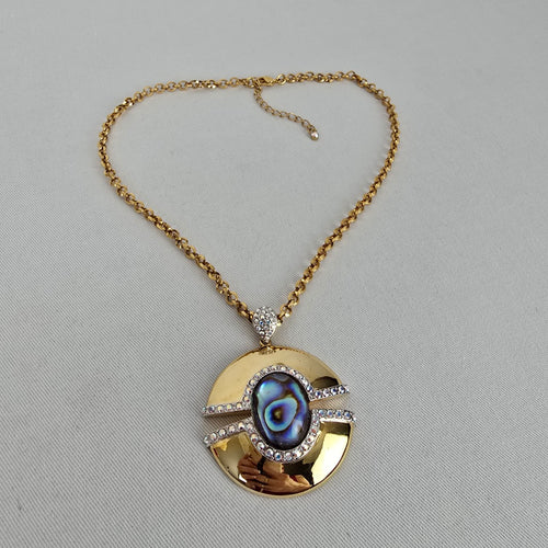 FAC Fifth Avenue Collection Gold Abalone Rhinestone Pendant Necklace