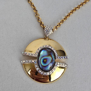 FAC Fifth Avenue Collection Gold Abalone Rhinestone Pendant Necklace