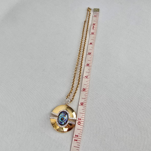 FAC Fifth Avenue Collection Gold Abalone Rhinestone Pendant Necklace