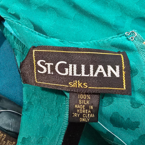Vintage St. Gillian Silks Teal 100% Silk Ruffle Dress Size 4