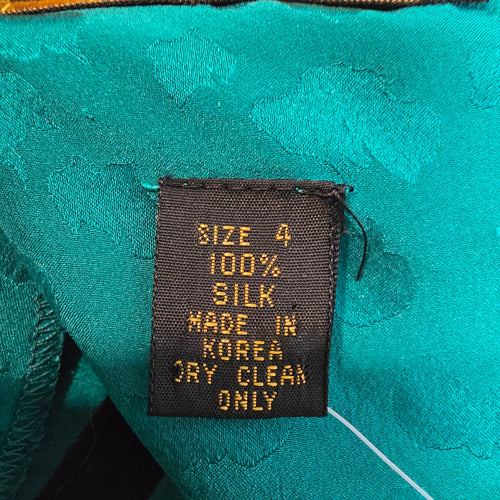 Vintage St. Gillian Silks Teal 100% Silk Ruffle Dress Size 4