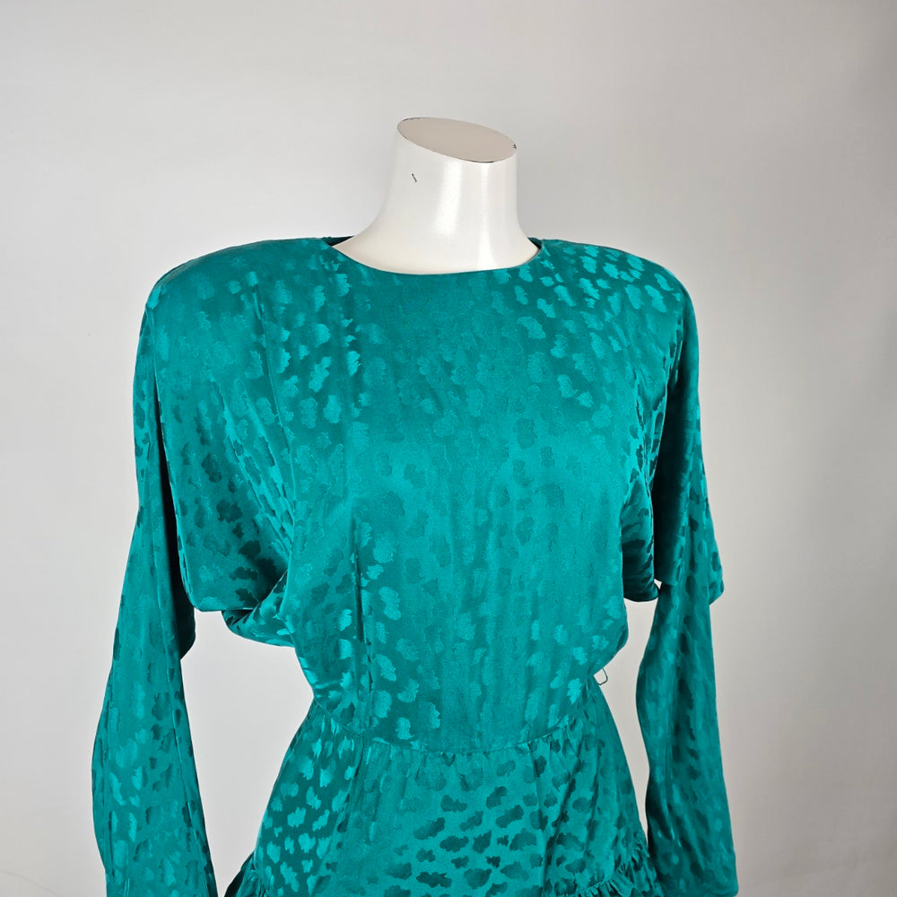 Vintage St. Gillian Silks Teal 100% Silk Ruffle Dress Size 4