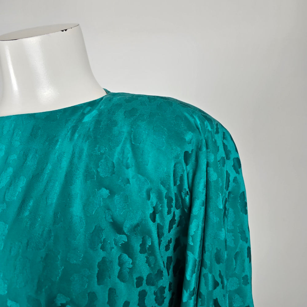 Vintage St. Gillian Silks Teal 100% Silk Ruffle Dress Size 4