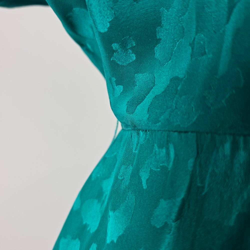 Vintage St. Gillian Silks Teal 100% Silk Ruffle Dress Size 4