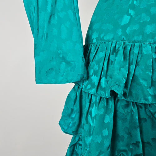 Vintage St. Gillian Silks Teal 100% Silk Ruffle Dress Size 4