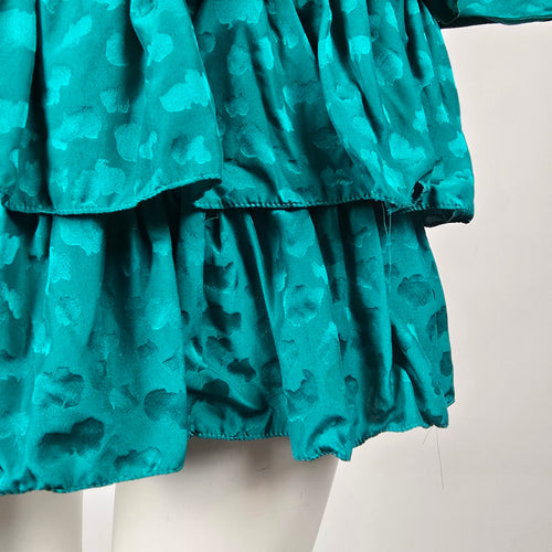 Vintage St. Gillian Silks Teal 100% Silk Ruffle Dress Size 4