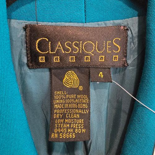 Vintage Classiques Teal Wool Coat Dress Size 4