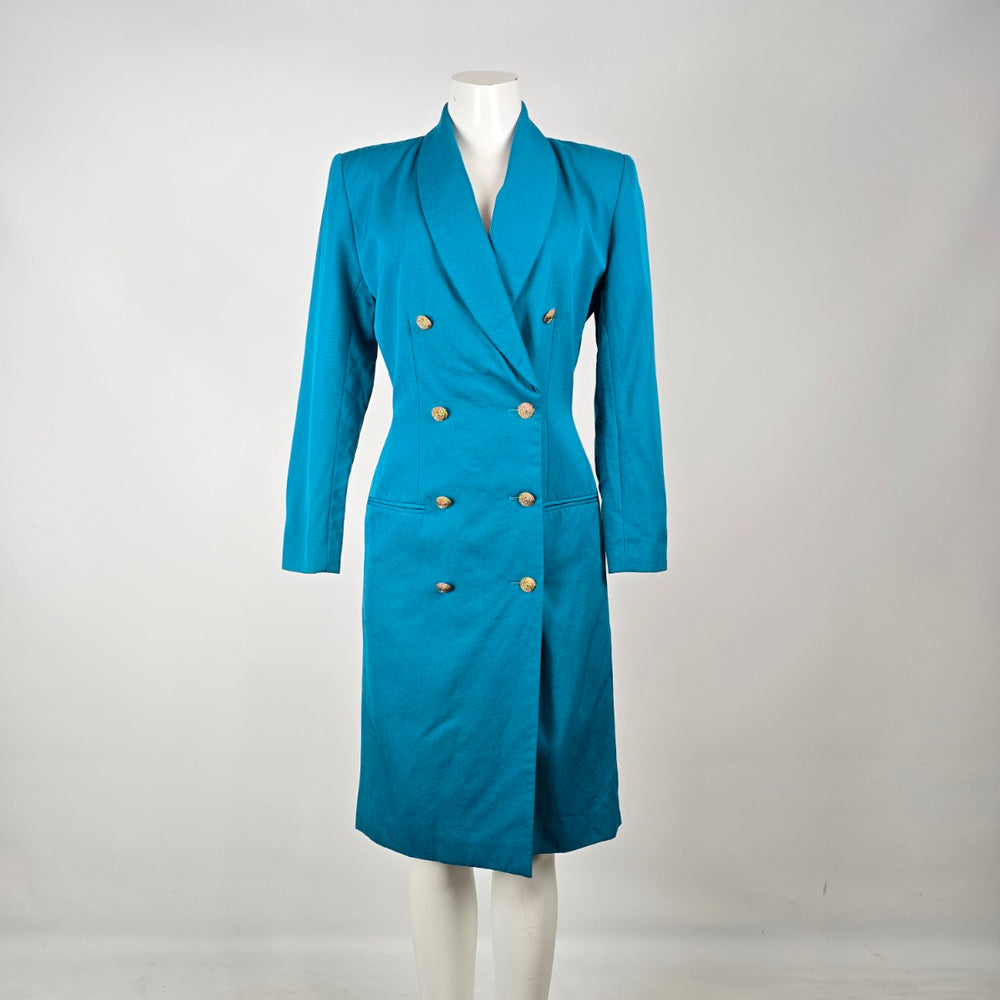 Vintage Classiques Teal Wool Coat Dress Size 4