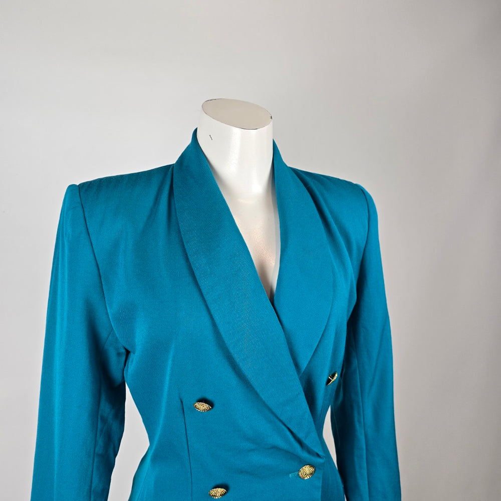 Vintage Classiques Teal Wool Coat Dress Size 4