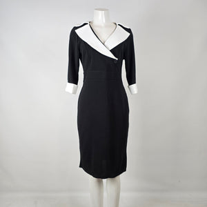Black White Contrast Collar Pencil Dress Size L