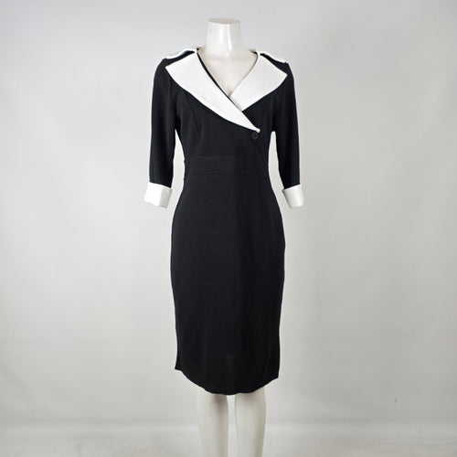Black White Contrast Collar Pencil Dress Size L