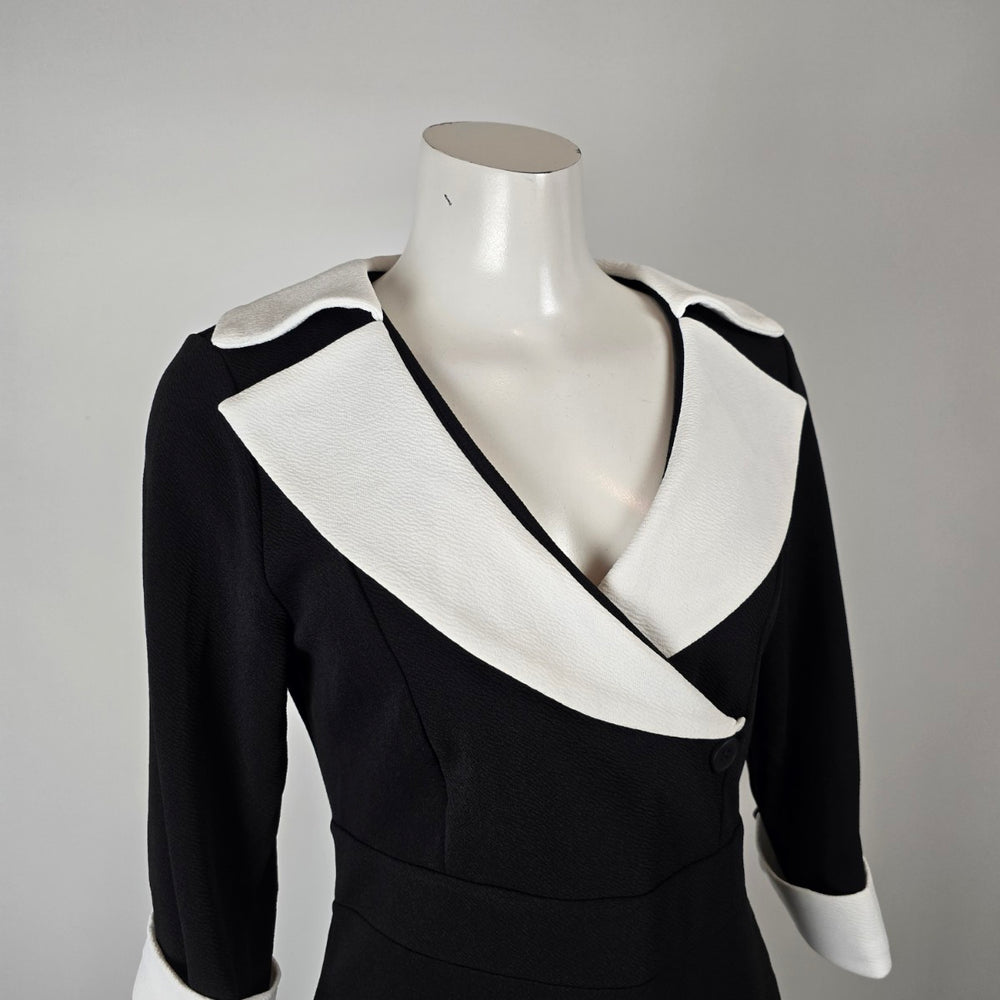 Black White Contrast Collar Pencil Dress Size L