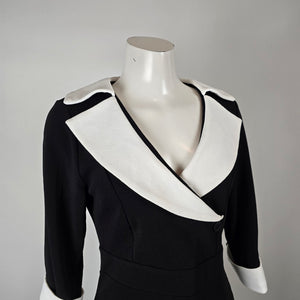 Black White Contrast Collar Pencil Dress Size L