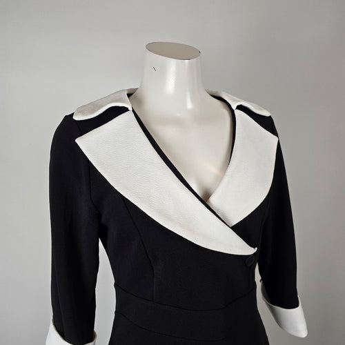 Black White Contrast Collar Pencil Dress Size L