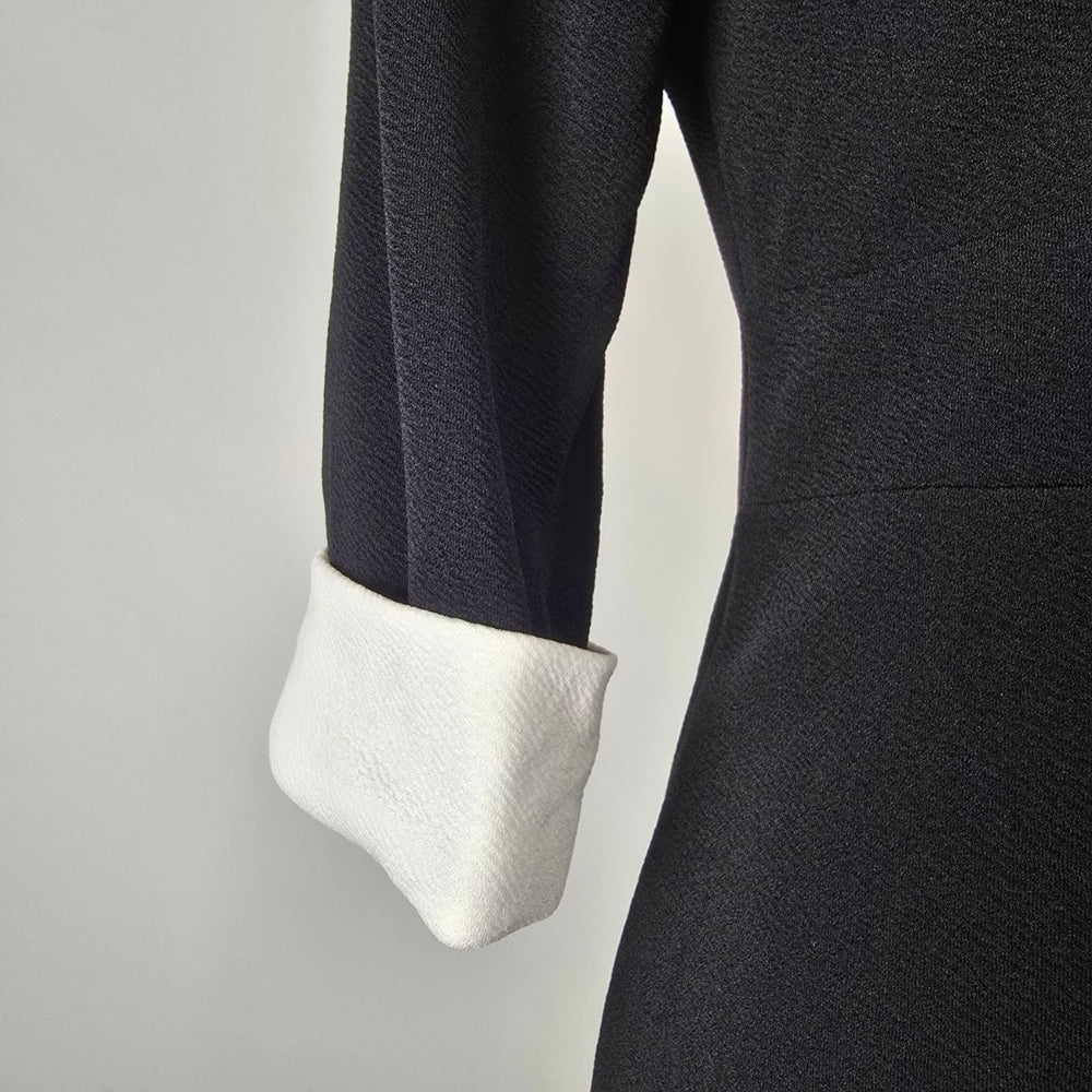 Black White Contrast Collar Pencil Dress Size L