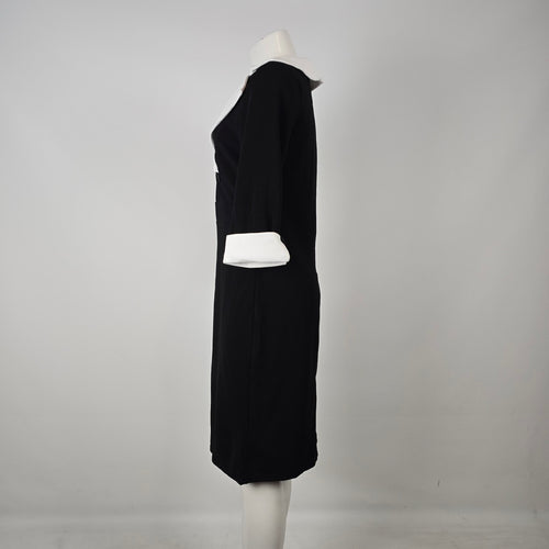 Black White Contrast Collar Pencil Dress Size L