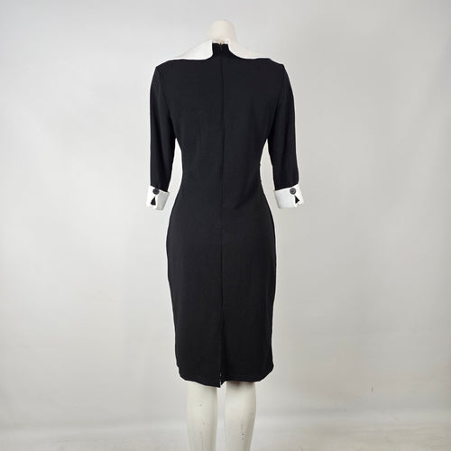 Black White Contrast Collar Pencil Dress Size L
