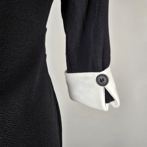 Black White Contrast Collar Pencil Dress Size L