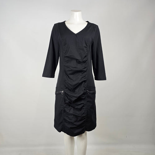XCVI Black Ruched Zip Pocket Cotton Dress Size L