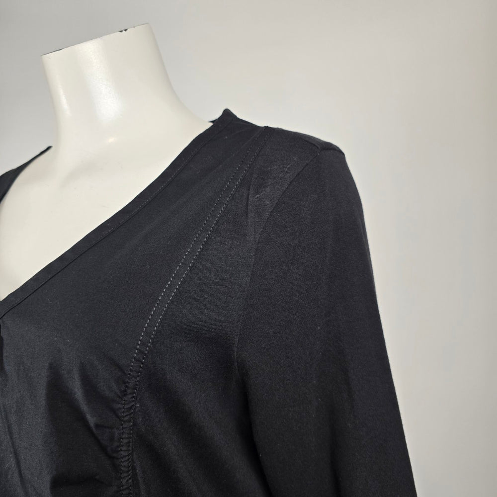 XCVI Black Ruched Zip Pocket Cotton Dress Size L