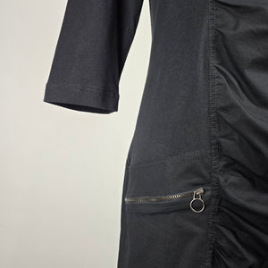 XCVI Black Ruched Zip Pocket Cotton Dress Size L