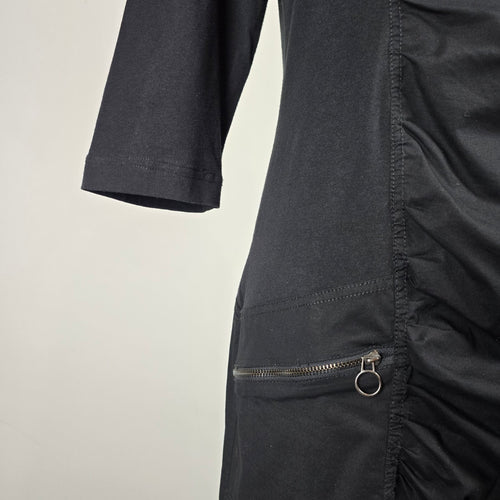 XCVI Black Ruched Zip Pocket Cotton Dress Size L