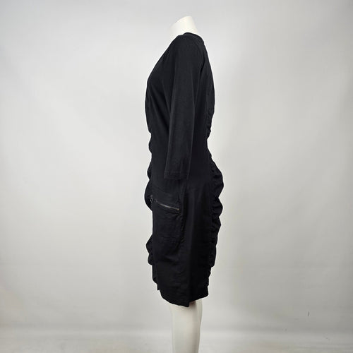 XCVI Black Ruched Zip Pocket Cotton Dress Size L