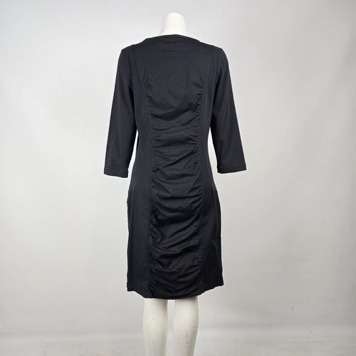 XCVI Black Ruched Zip Pocket Cotton Dress Size L