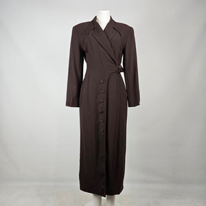 Vintage Liola Baday Brown Wool Wrap Dress Size 10
