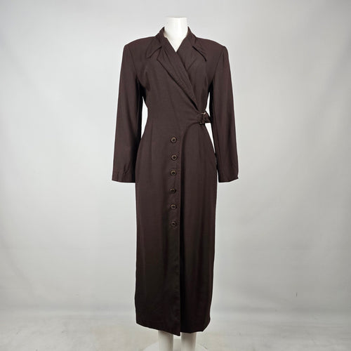 Vintage Liola Baday Brown Wool Wrap Dress Size 10