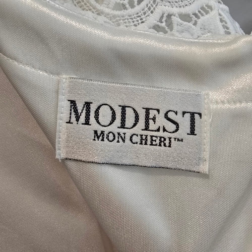 Modest by Mon Cheri White Lace Long Sleeve Wedding Dress Size 14