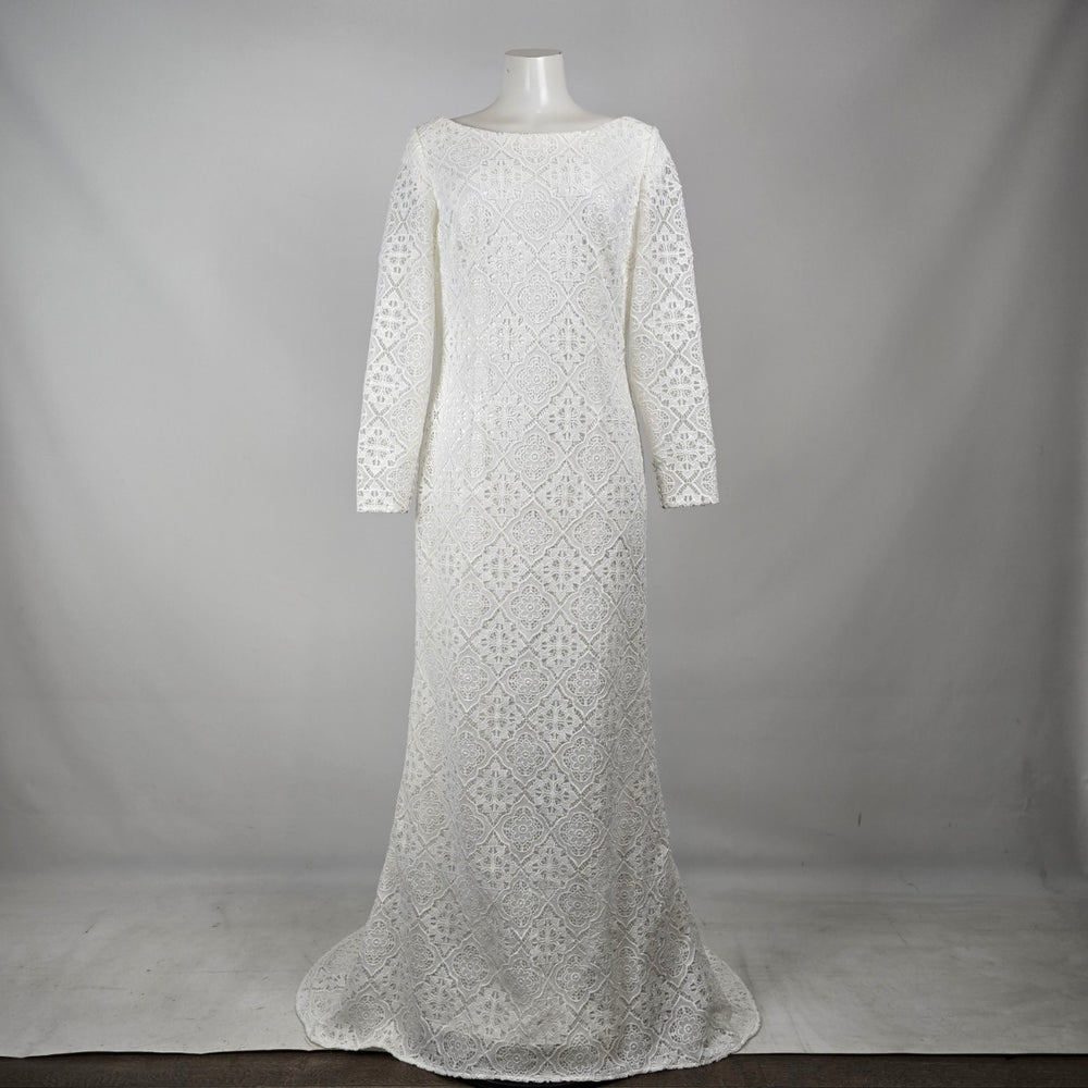 Modest by Mon Cheri White Lace Long Sleeve Wedding Dress Size 14