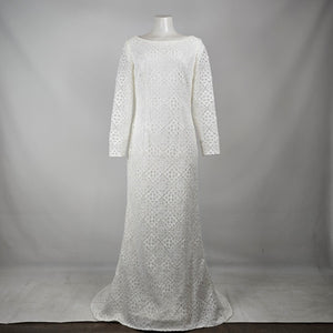 Modest by Mon Cheri White Lace Long Sleeve Wedding Dress Size 14