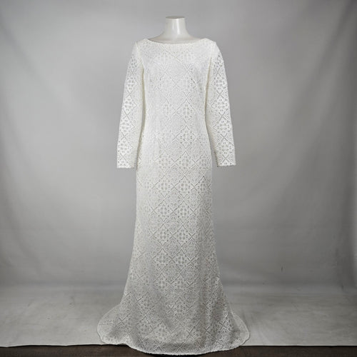 Modest by Mon Cheri White Lace Long Sleeve Wedding Dress Size 14